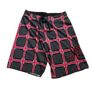 Hulakai Board Shorts Size 34 Hawaii Black Red Beach Surf Swim